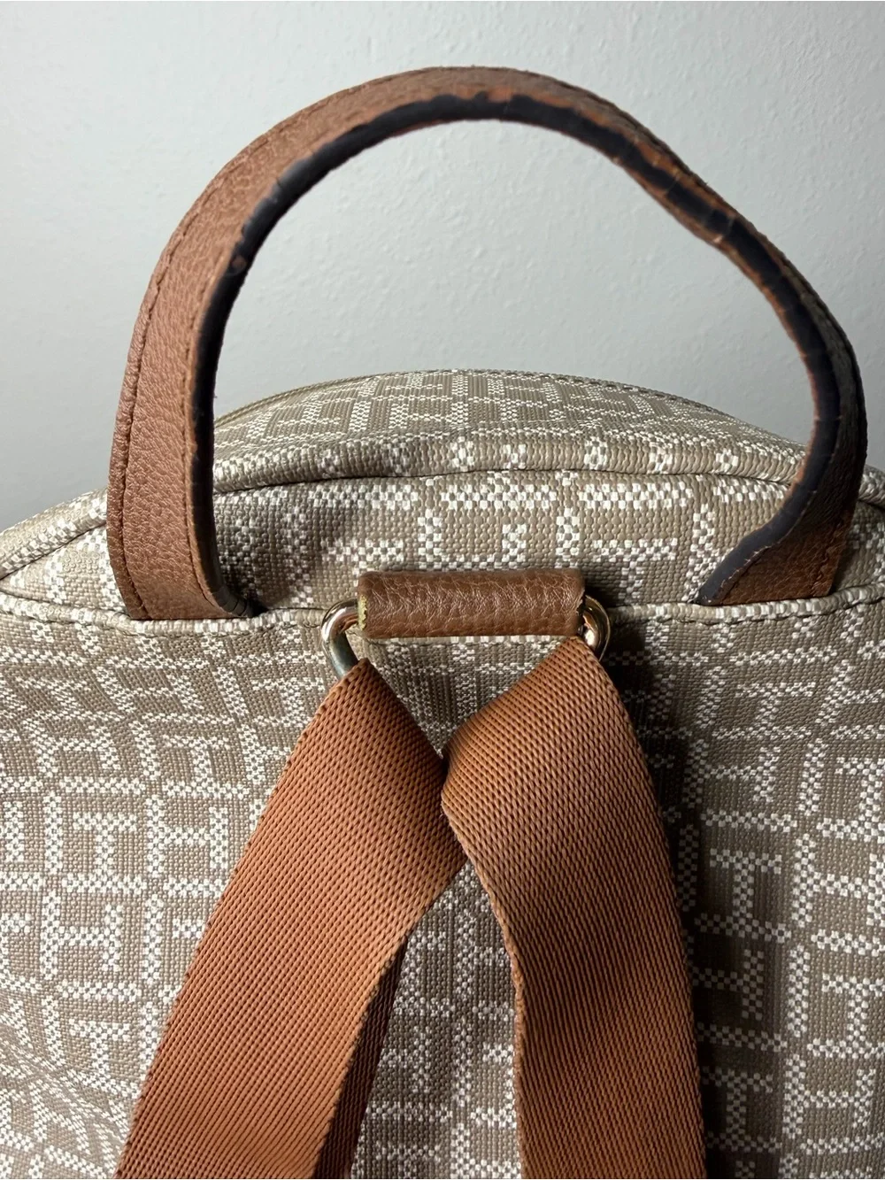 Tommy Hilfiger Women’s Monogram Backpack Logo Tan Beige Stripe